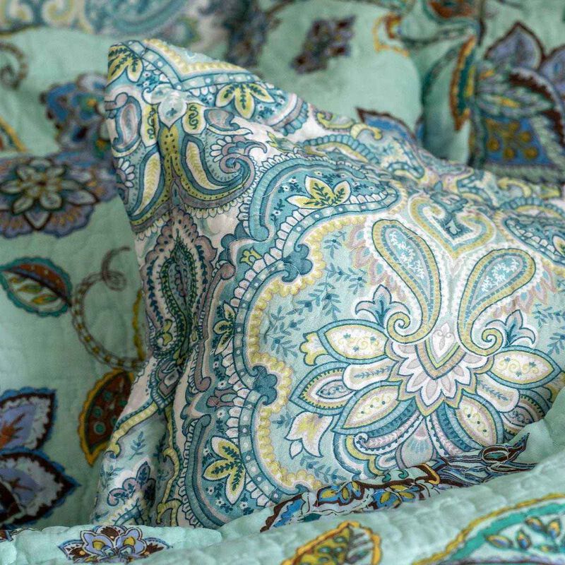 Forever England Cordelia Duck Egg Patchwork Bedspread One Size image number 2